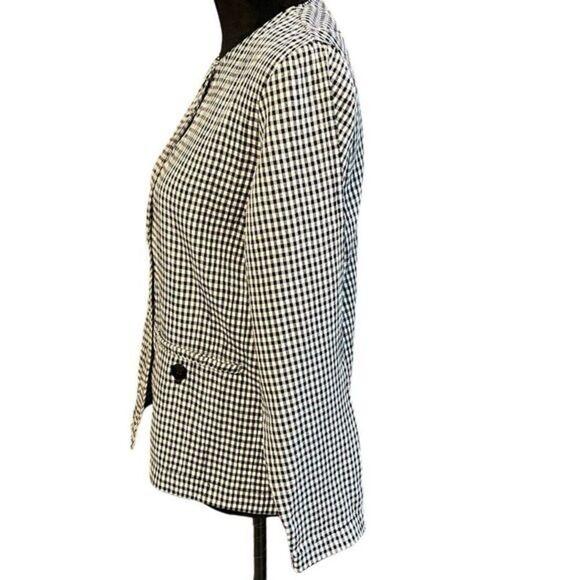 Norm Thompson Womens Blazer Black White Check Button Up Long Sleeve Sz XS - Picture 4 of 16